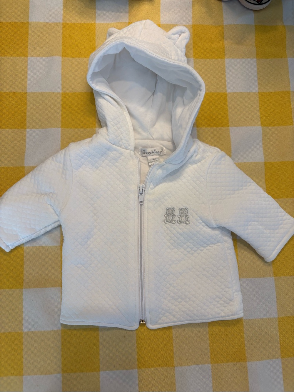 Kissy Kissy White Quilted Baby Hoodie with Teddy Embroidery
